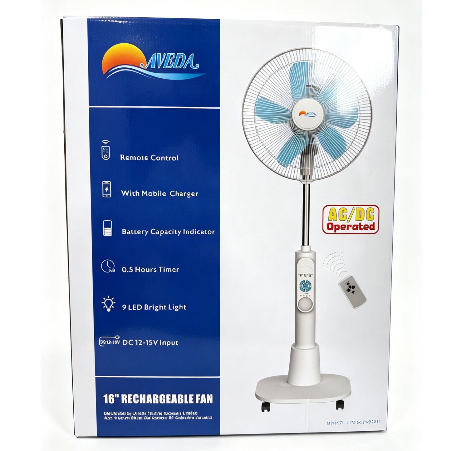 16 Inch Rechargeable Solar Pedestal Fan AC DC Operated