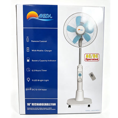 16 Inch Rechargeable Solar Pedestal Fan AC DC Operated