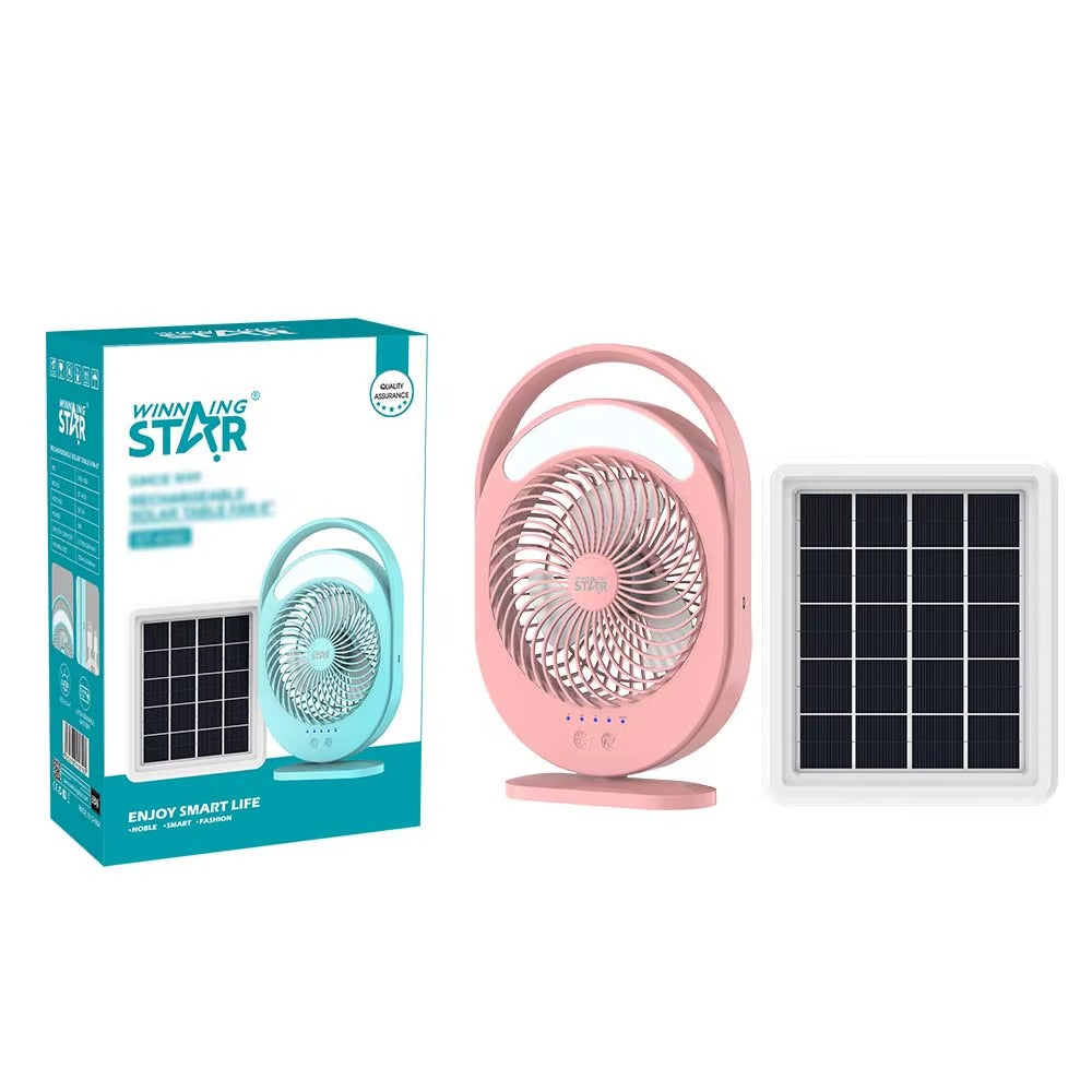 Mini 7 Inch USB Rechargeable Desk Table Fan with Solar Pannel, Blue / Pink