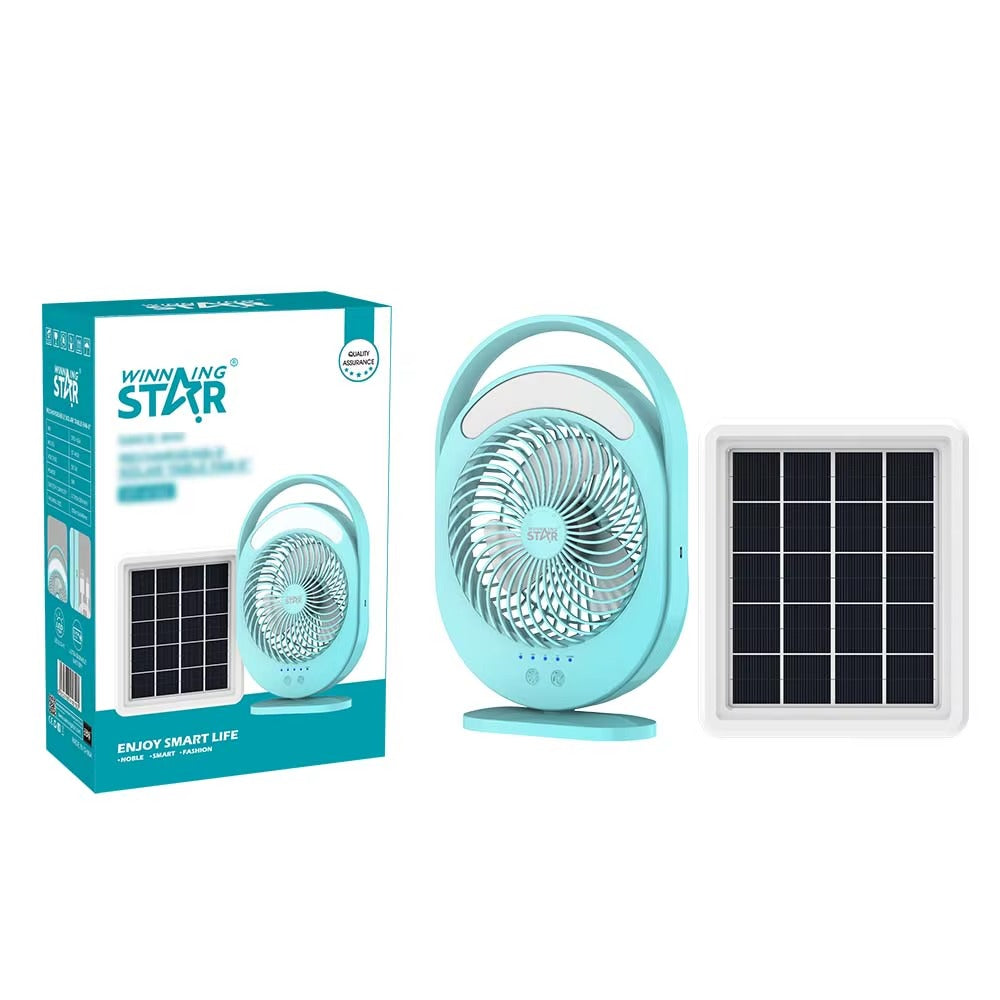 Mini 7 Inch USB Rechargeable Desk Table Fan with Solar Pannel, Blue / Pink
