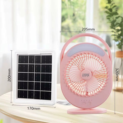 Mini 7 Inch USB Rechargeable Desk Table Fan with Solar Pannel, Blue / Pink