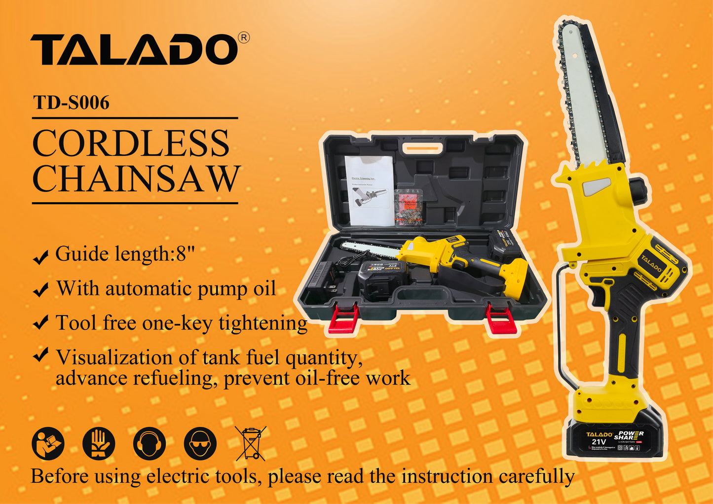21V electric chain saw 8inch
