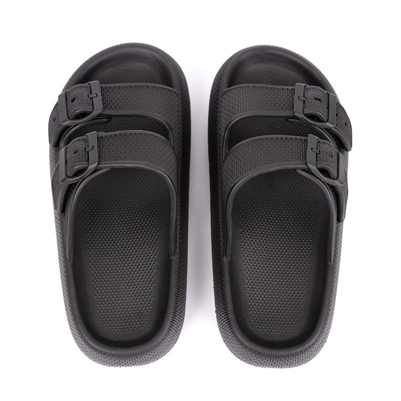 Cloud Pillow Slides Double Buckle Adjustable Sandals, Black