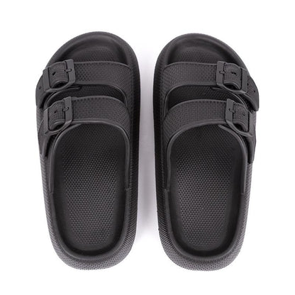 Cloud Pillow Slides Double Buckle Adjustable Sandals, Black