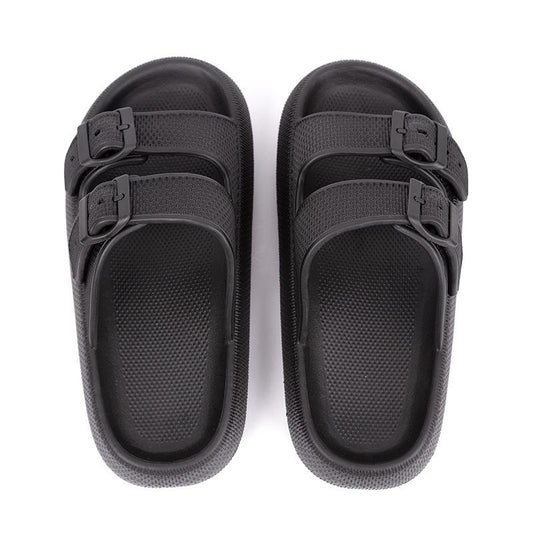 Cloud Pillow Slides Double Buckle Adjustable Sandals, Black