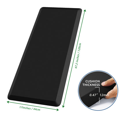 12mm Thickness Non-Slip Waterproof Comfort Floor Mat 17 x 28 Inches / 17 x 47.2 Inches, Black