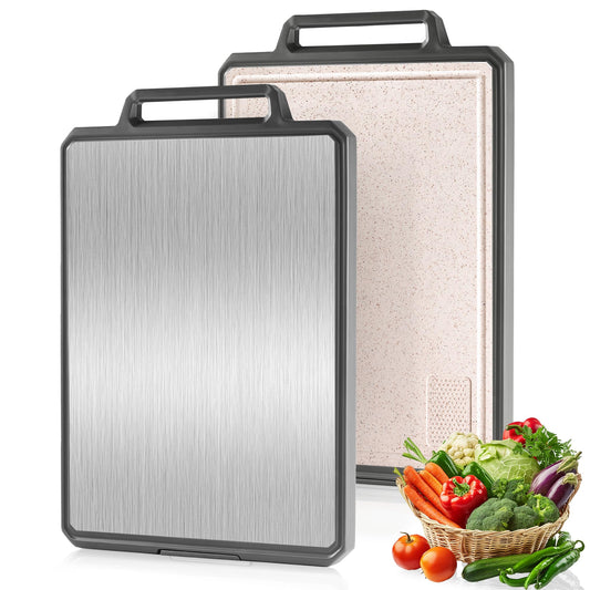 Double Sided Stainless Steel and Plastic Cutting Board,1 Piece