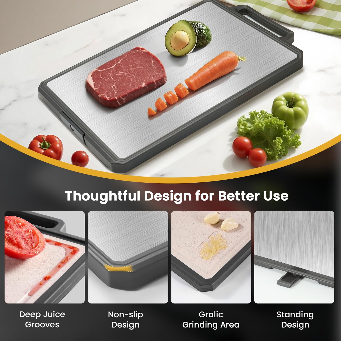 Double Sided Stainless Steel and Plastic Cutting Board,1 Piece