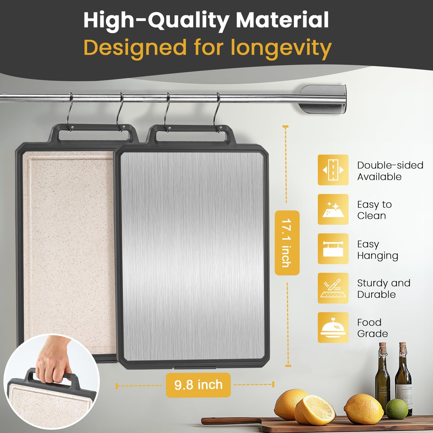 Double Sided Stainless Steel and Plastic Cutting Board,1 Piece