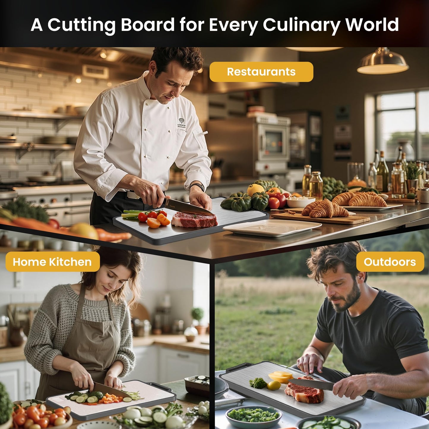 Double Sided Stainless Steel and Plastic Cutting Board,1 Piece