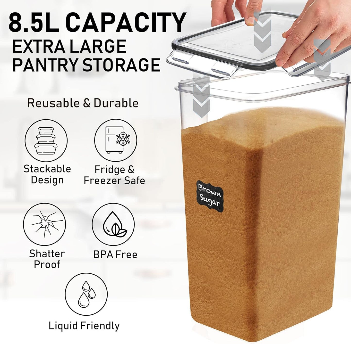 2Pcs, 8.5L/287Oz Extra Large Airtight Food Storage Containers with Lids