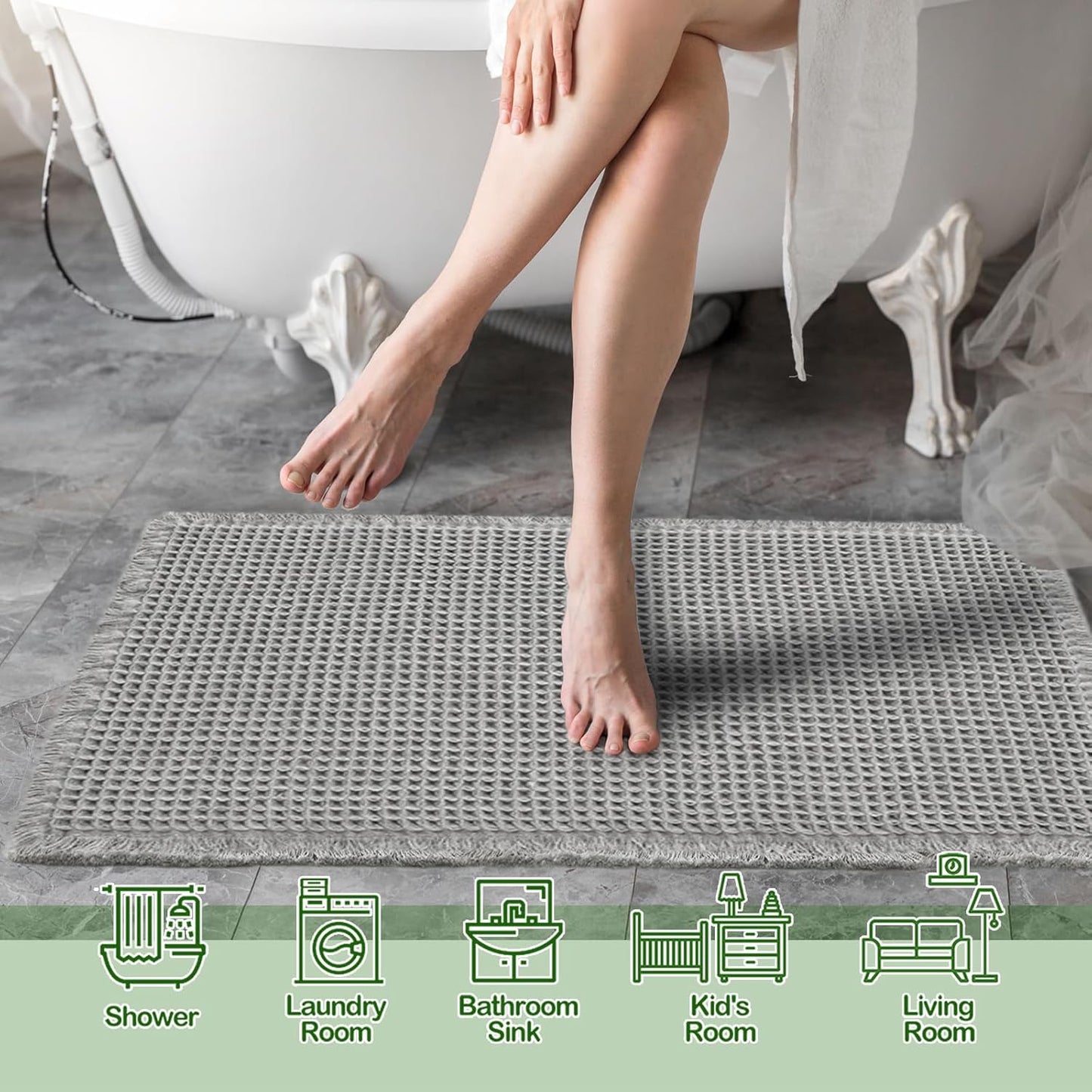 Knitted Waffle Bath Mat 51x81cm / 61x92cm / 61x183cm (2 Color Options)