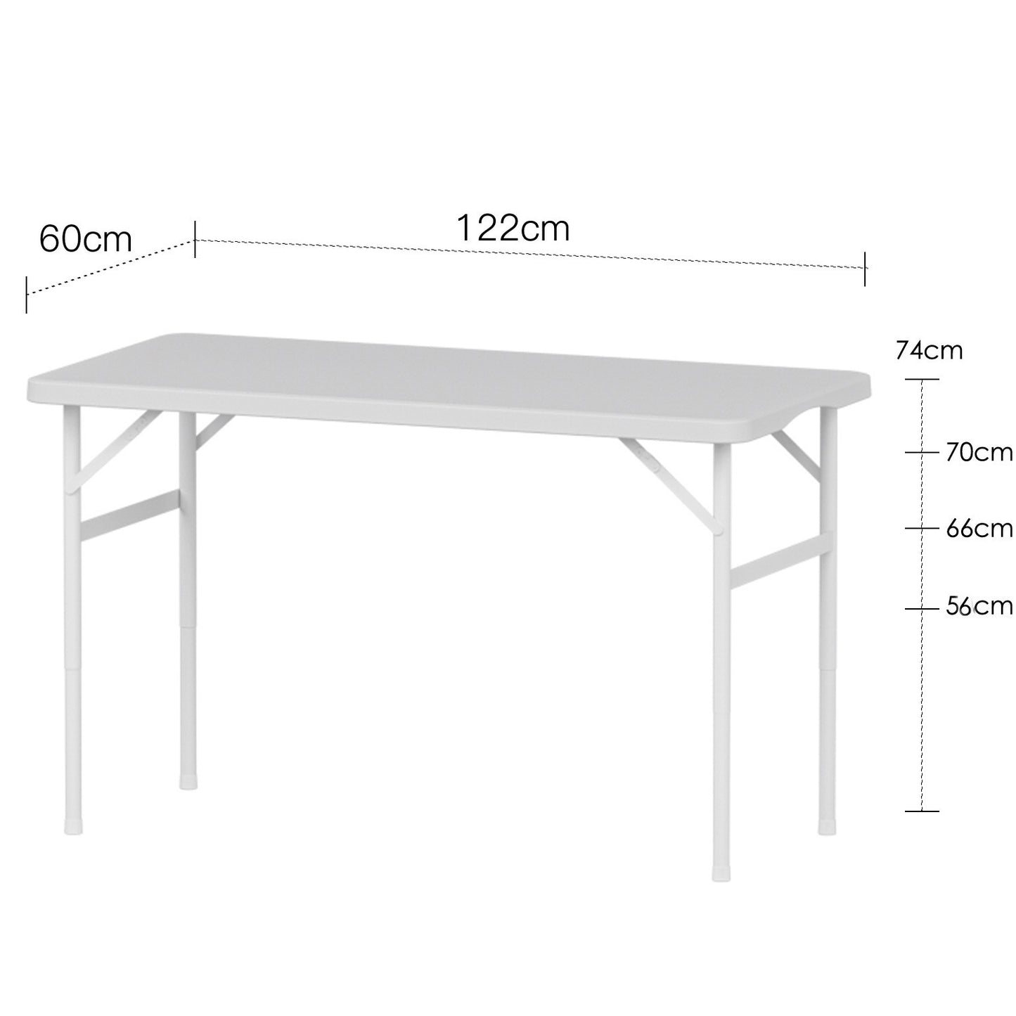 Height Adjustable Folding Table, White