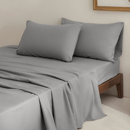 Brushed Microfiber Basic Bedding King Sheet Set (4 Color Option:White, Navy Blue, Gray, Beige,4 Size Option: TWIN, FULL, QUEEN, KING, )