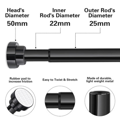 Stainless Steel Extendable Shower Curtain Rod (27-76 inch) No Drilling Installation (2 Color Option: Black/Silver)