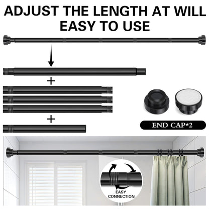 Stainless Steel Extendable Shower Curtain Rod (27-76 inch) No Drilling Installation (2 Color Option: Black/Silver)