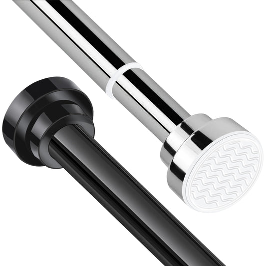 Stainless Steel Extendable Shower Curtain Rod (27-76 inch) No Drilling Installation (2 Color Option: Black/Silver)