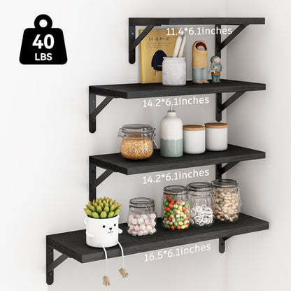 Floating Shelves Wall Mounted Stong Support Rack,set of 4, Assorted Size