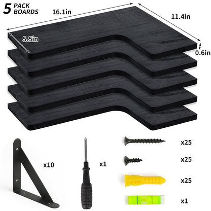Corner Floating Shelves Wall Mounted Set of 5,Black