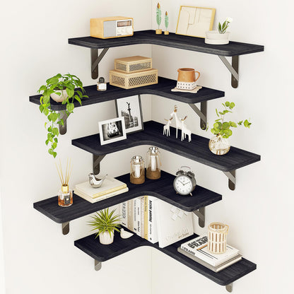 Corner Floating Shelves Wall Mounted Set of 5,Black