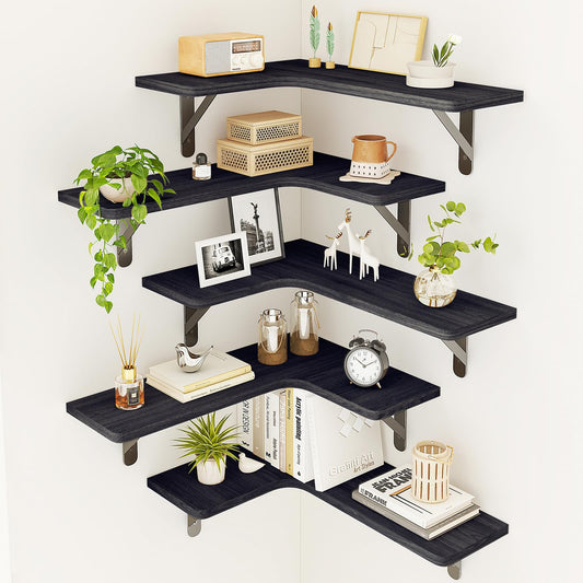 Corner Floating Shelves Wall Mounted Set of 5,Black