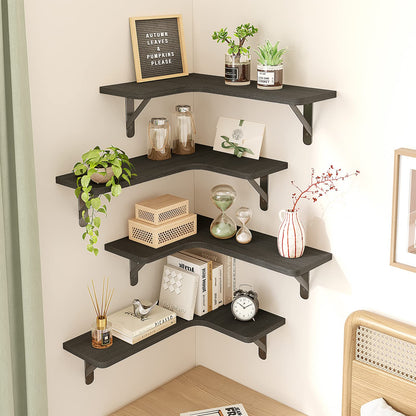 Corner Floating Shelves Wall Mounted Set of 5,Black
