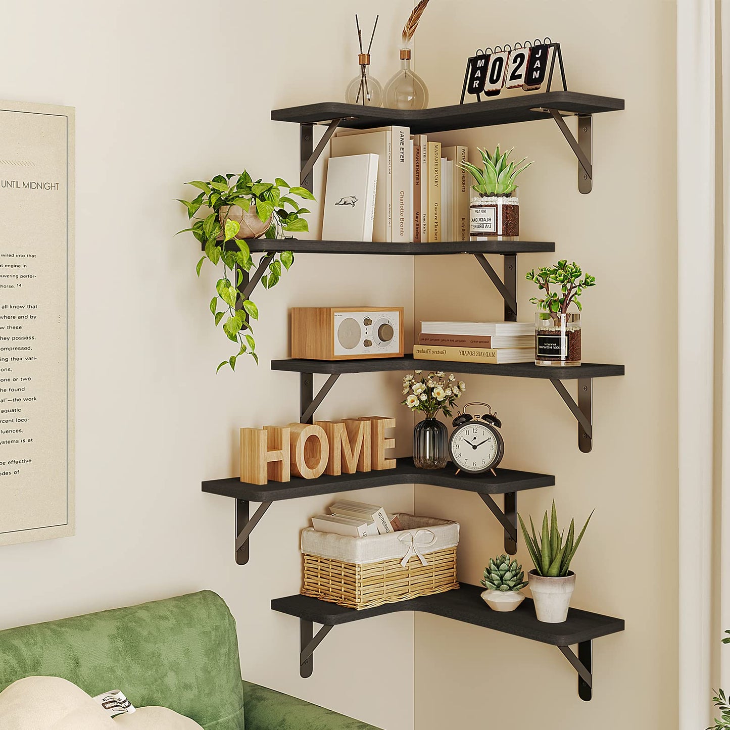 Corner Floating Shelves Wall Mounted Set of 5,Black