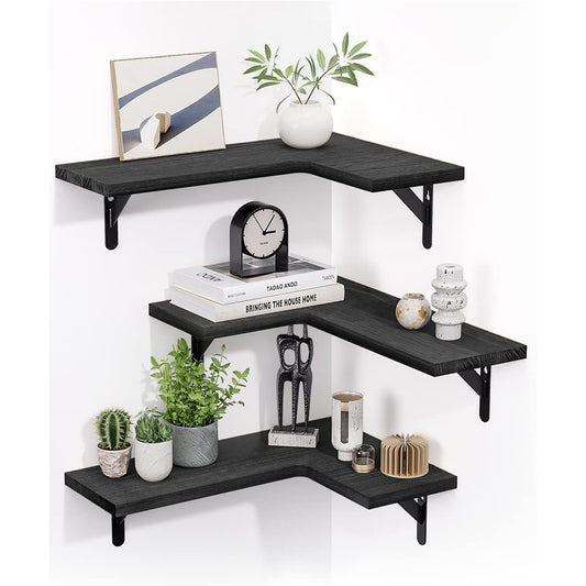 Wood Floating Corner Shelves Wall Mounted, Set of 3