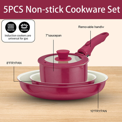 Ceramic Coated Nonstick Cookware Set with Detachable Handle, 5pcs/6pcs