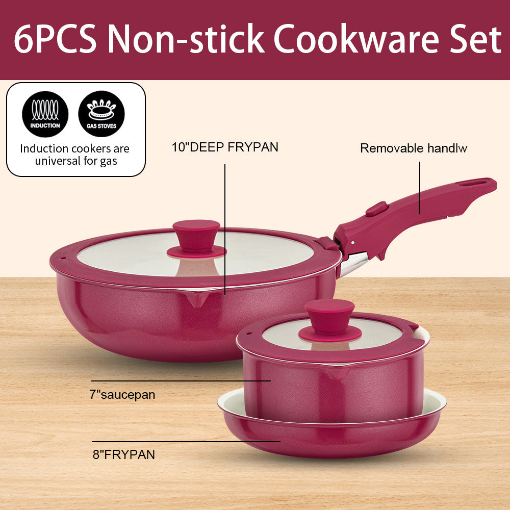 Ceramic Coated Nonstick Cookware Set with Detachable Handle, 5pcs/6pcs