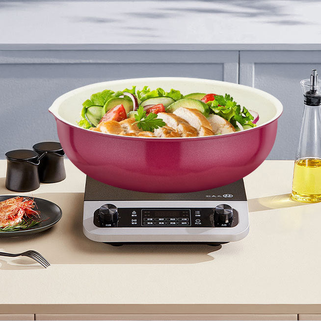 Ceramic Coated Nonstick Cookware Set with Detachable Handle, 5pcs/6pcs