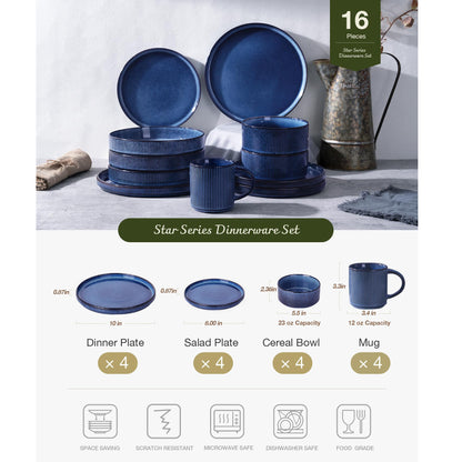 16-Piece Stoneware Dinnerware Set, Service for 4