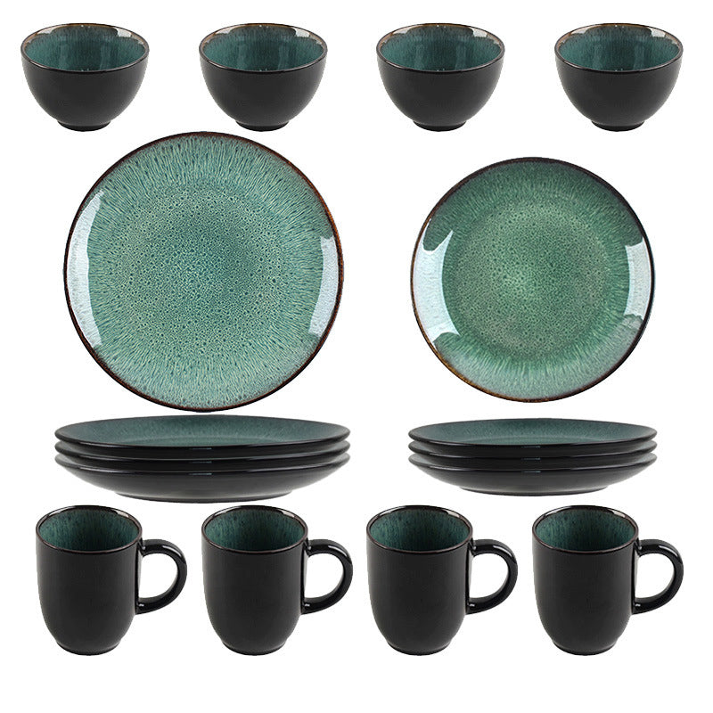 16 Pieces Plates and Bowls Sets with Mugs, Stoneware Dinnerware Set
