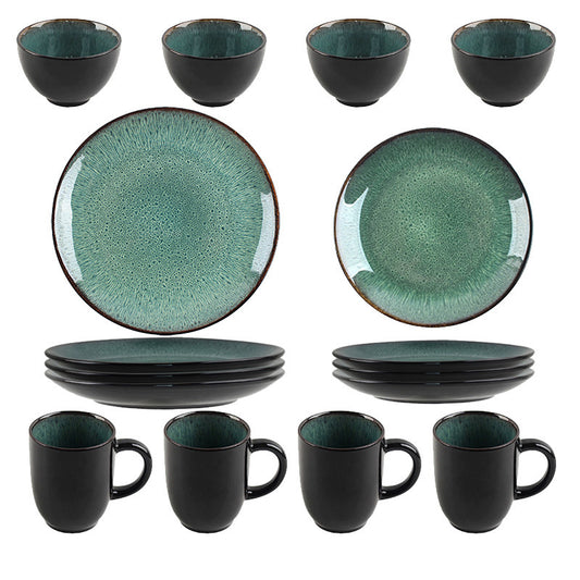 16 Pieces Plates and Bowls Sets with Mugs, Stoneware Dinnerware Set