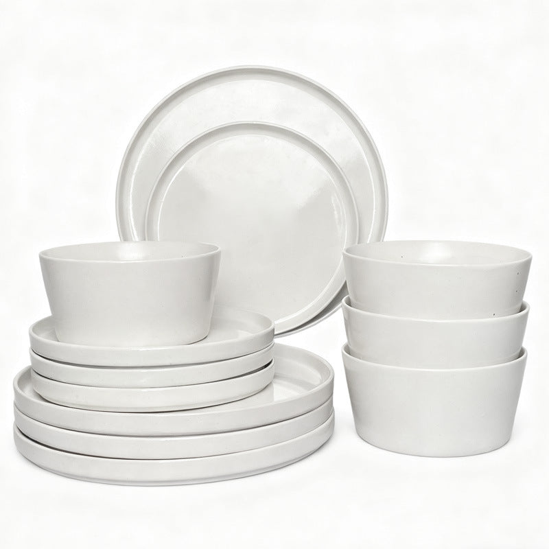 16 Piece/12 Pieces Dinnerware Set, Plates and Bowls, Black Matte Dish, Service for 4