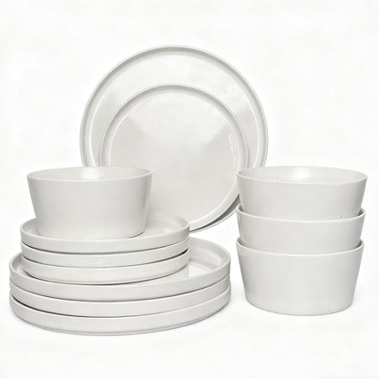 16 Piece/12 Pieces Dinnerware Set, Plates and Bowls, Black Matte Dish, Service for 4
