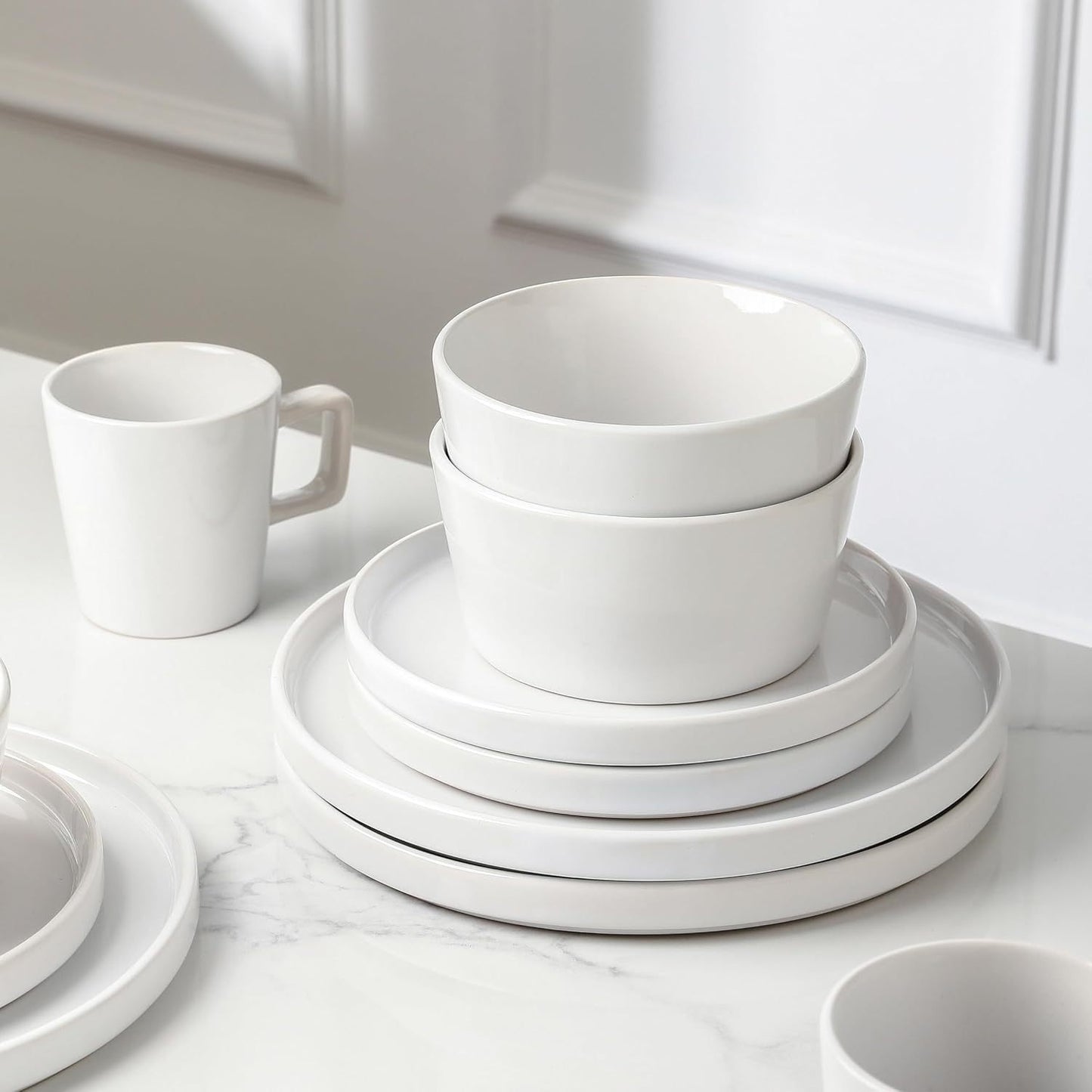 16 Piece/12 Pieces Dinnerware Set, Plates and Bowls, Black Matte Dish, Service for 4