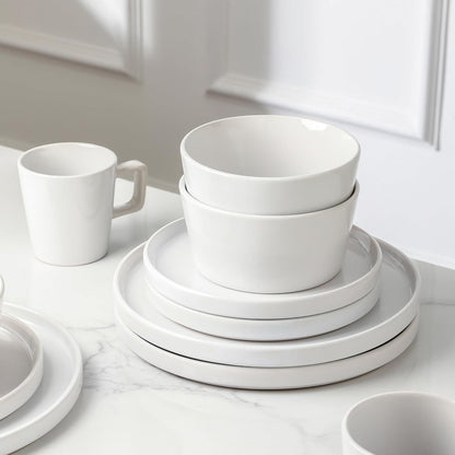 16 Piece/12 Pieces Dinnerware Set, Plates and Bowls, Black Matte Dish, Service for 4