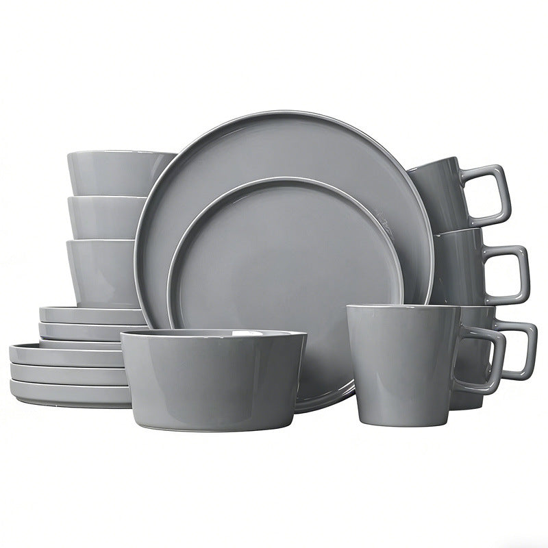 16 Piece/12 Pieces Dinnerware Set, Plates and Bowls, Black Matte Dish, Service for 4