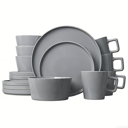 16 Piece/12 Pieces Dinnerware Set, Plates and Bowls, Black Matte Dish, Service for 4