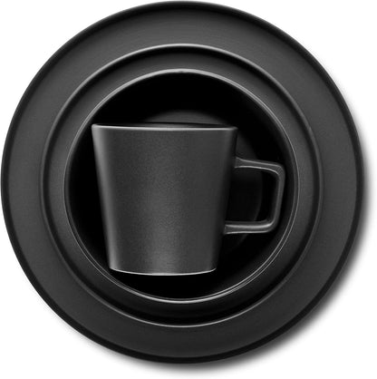 16 Piece/12 Pieces Dinnerware Set, Plates and Bowls, Black Matte Dish, Service for 4