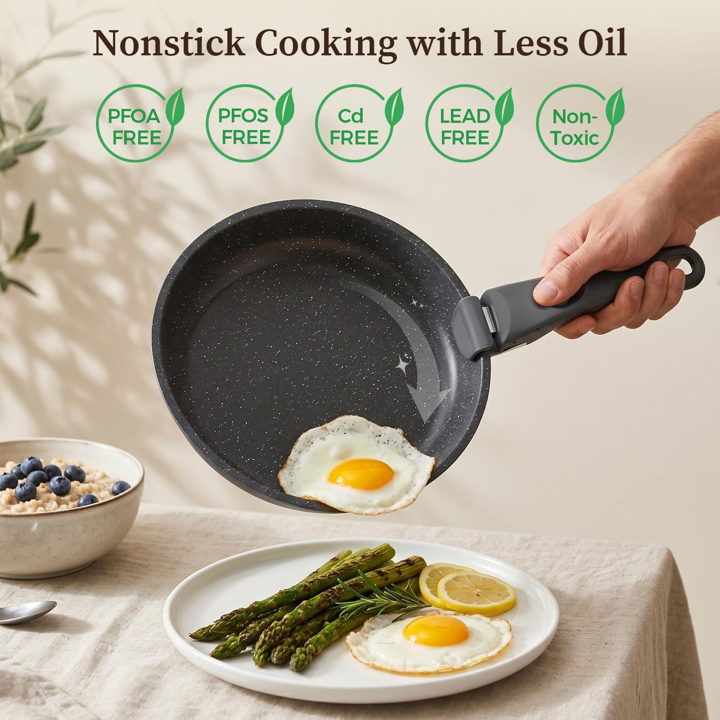 Ceramic Coated Nonstick Cookware Set with Detachable Handle, 17 Pieces,Black