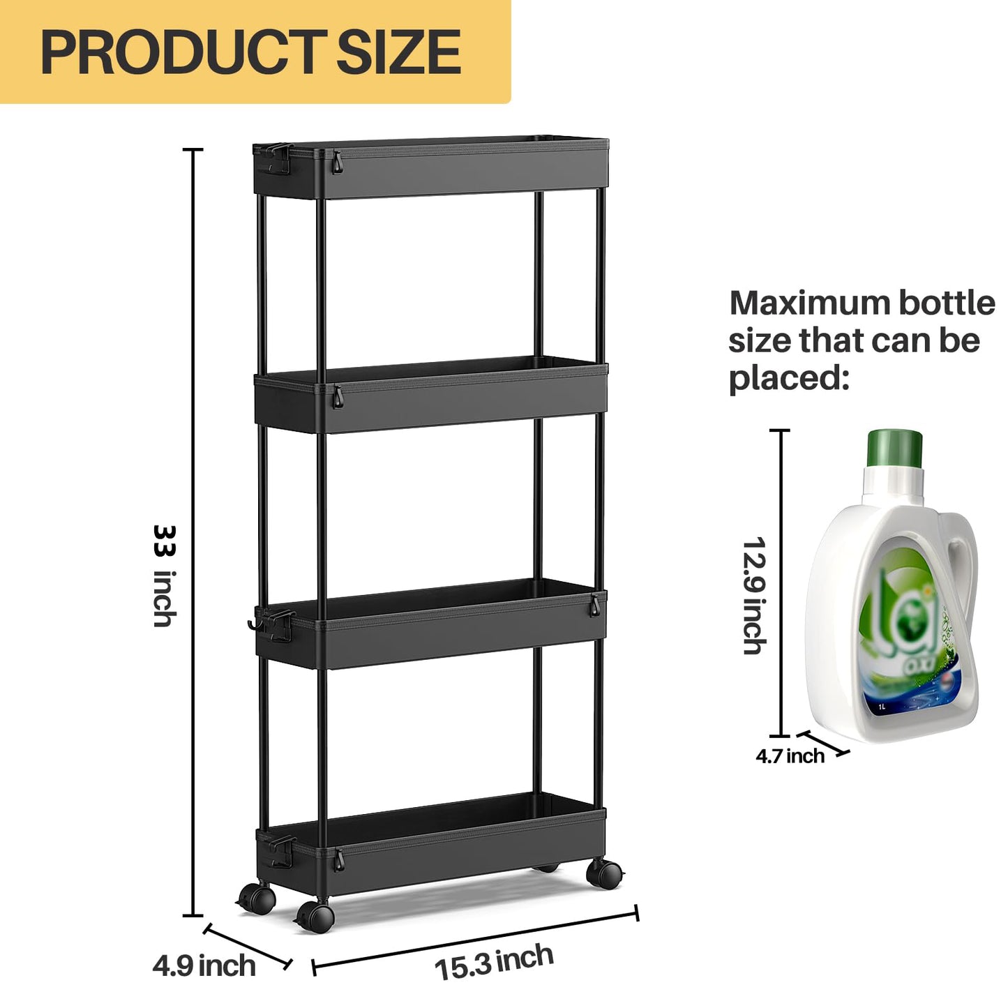 Multi Purpose Mobile Slim Storage Cart 4 Tier (2 Color Options)