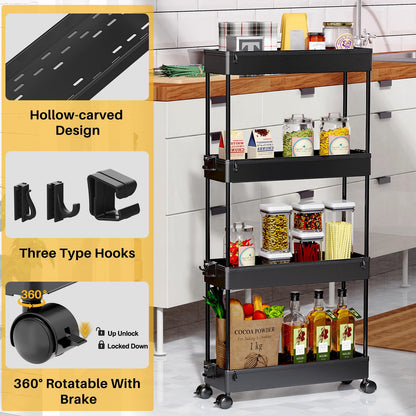 Multi Purpose Mobile Slim Storage Cart 4 Tier (2 Color Options)