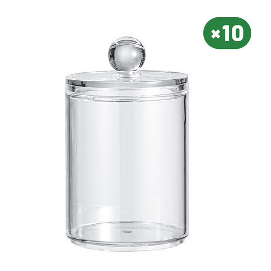 Plastic Dispenser Jar for Cotton Ball and Cotton Swab 10 Units, Clear