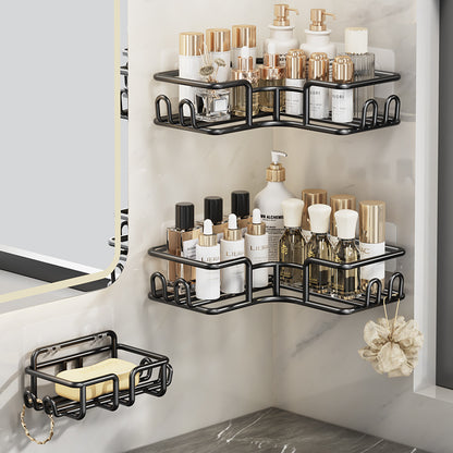 3-Piece Shower Organizer Corner with Soap Holder, Black
