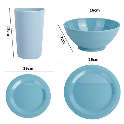 16Piece Plastic Plates and Bowls Sets,Gradient Blue