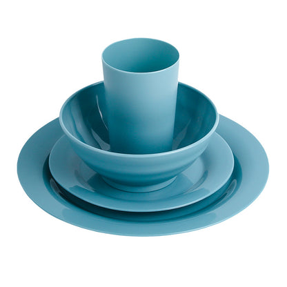 16Piece Plastic Plates and Bowls Sets,Gradient Blue