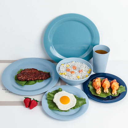 16Piece Plastic Plates and Bowls Sets,Gradient Blue