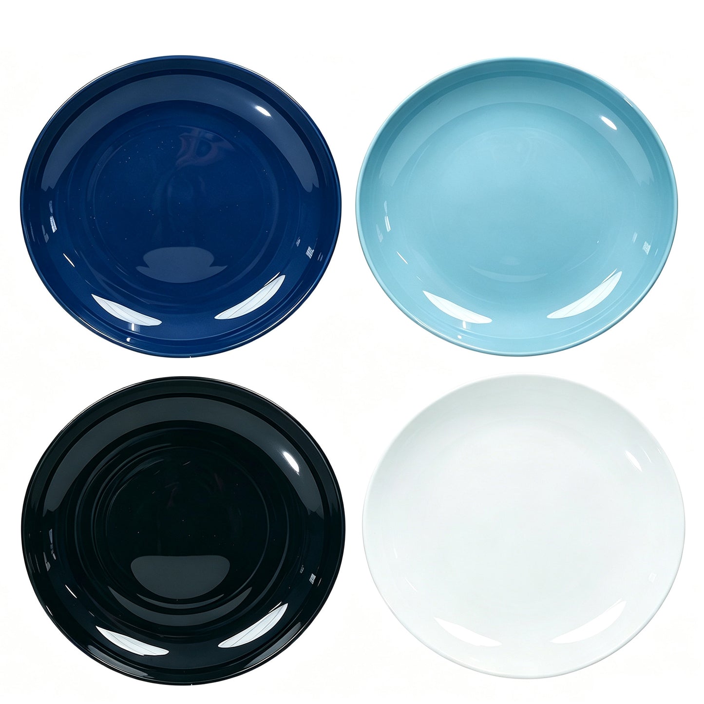 PP Plastic Lightweight Unbreakable Plates Set,4 Pcs, Light Blue, Navy Blue,White,Black